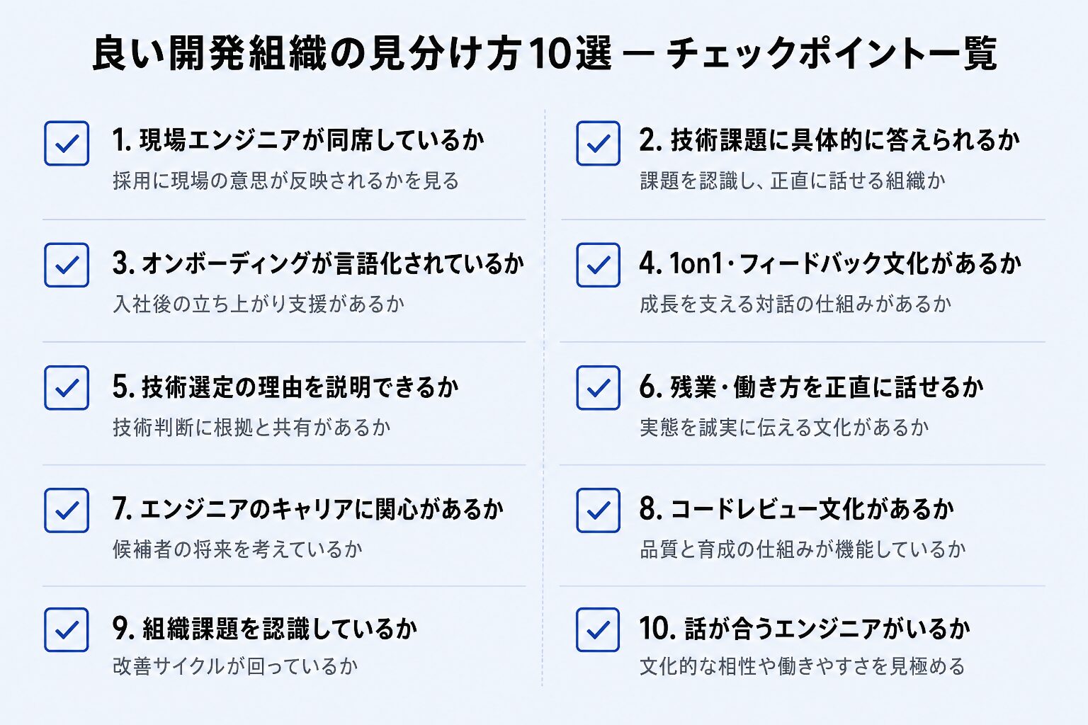 良い開発組織の見分け方10選 — チェックポイント一覧