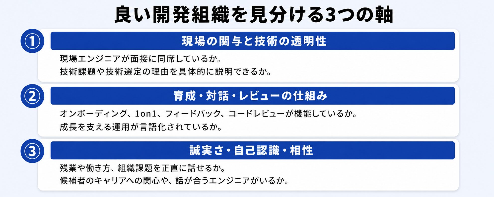 良い開発組織を見分ける3つの軸